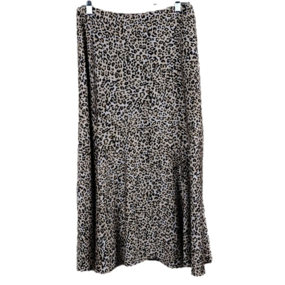 Chico's Tan Multicolored Leopard Print Asymmetrical Waist Pleated Midi Skirt - Picture 1 of 12